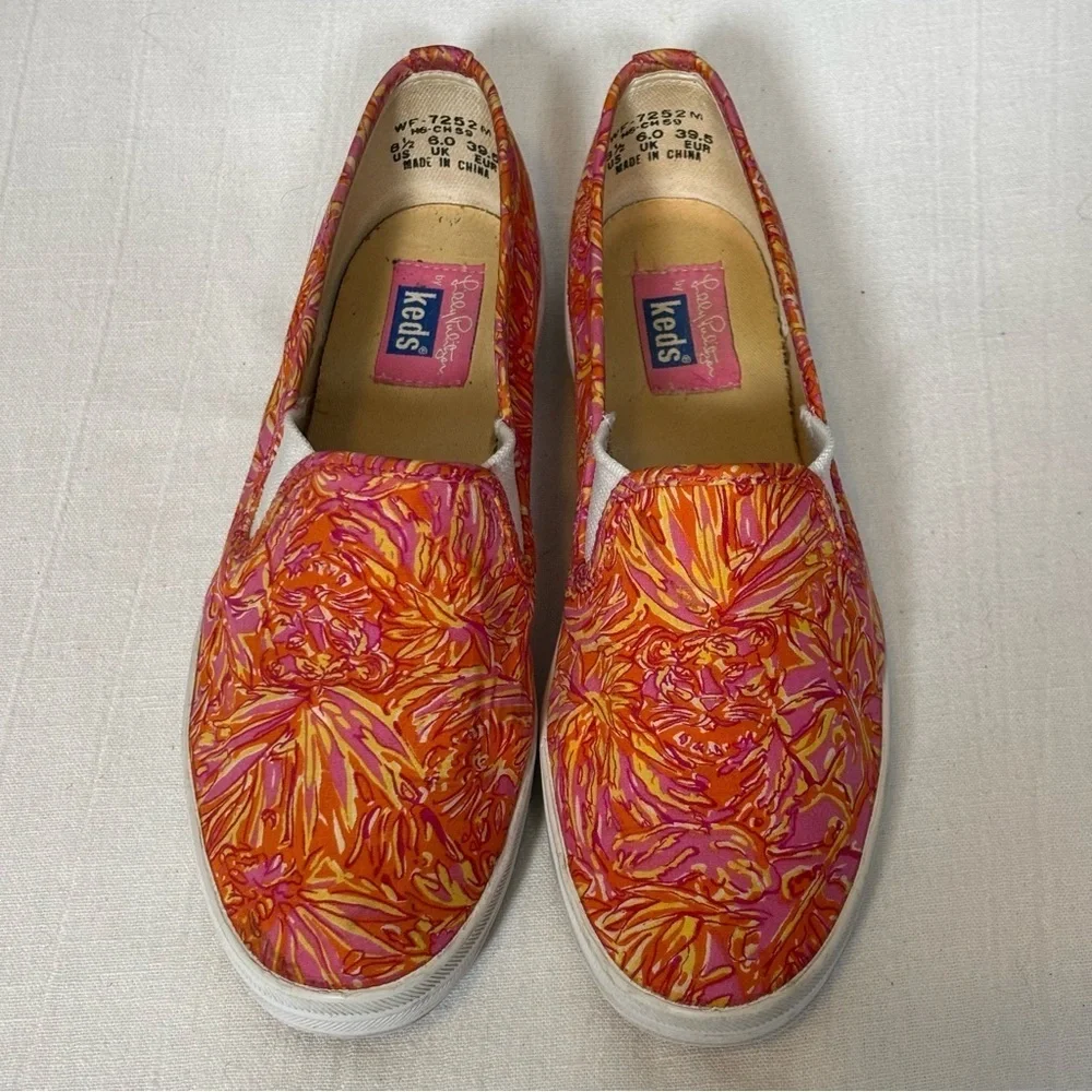 Keds x Lilly Pulitzer Loafer Slip-On Sneakers-Pink Orange Floral-Women Size 8.5